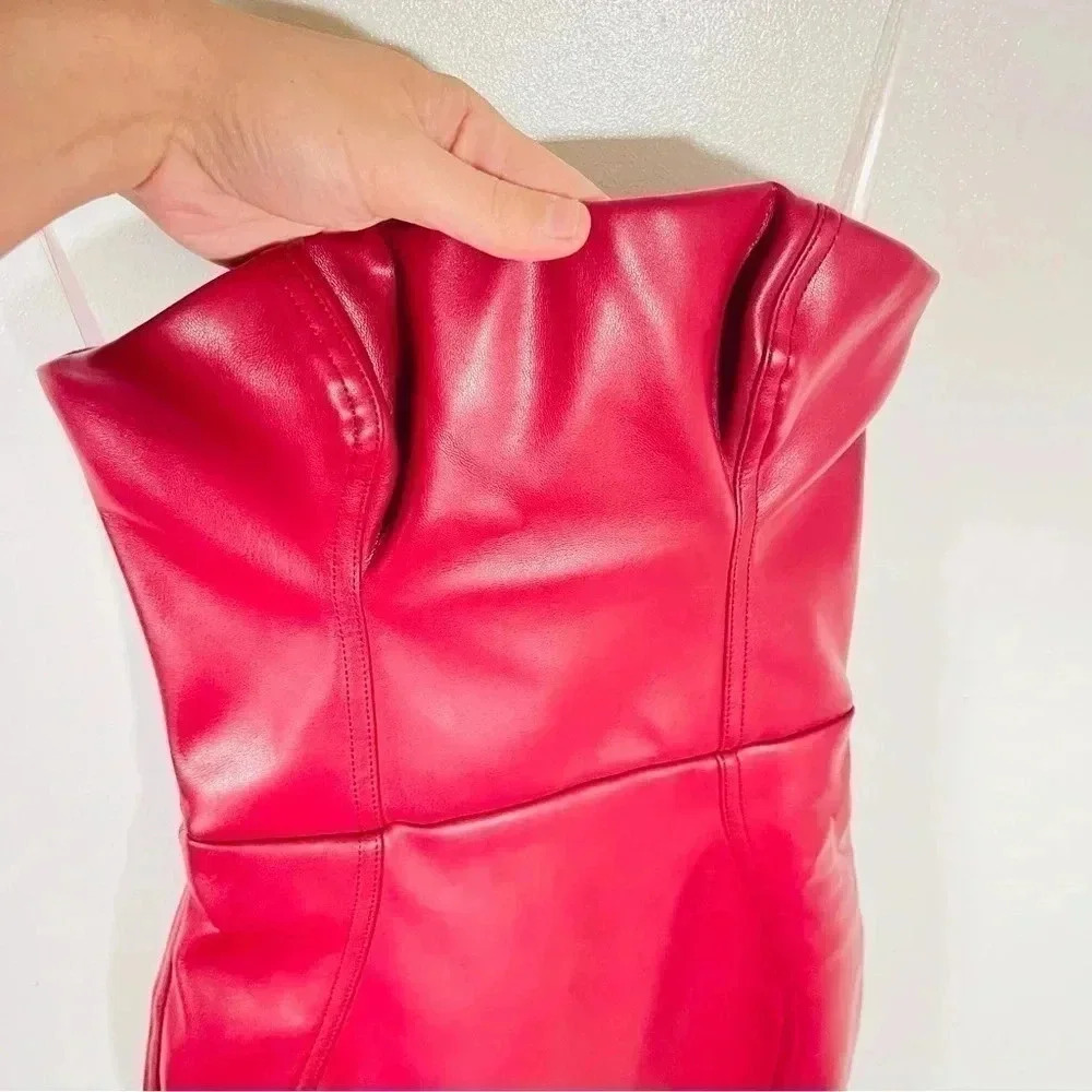 NWT House of CB Saskia Faux Leather Structured Midi Bodycon Dress Wine Red - Picture 7 of 7